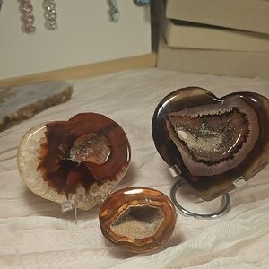 Carnelian Agate Geode Decorative Accent Set - Heart & Round Pieces